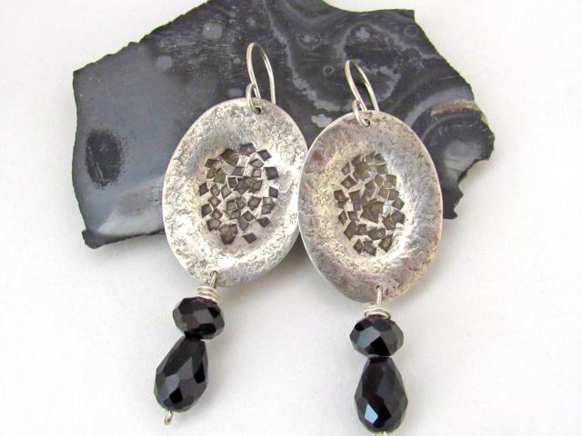 Modern Sterling Silver Earrings with Dangling Black Faceted Crystals - Elegant Dressy Handcrafted Sterling Jewelry