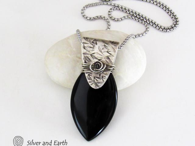 Sterling Silver & Black Onyx Pendant Necklace - Handcrafted Sterling & Gemstone Jewelry