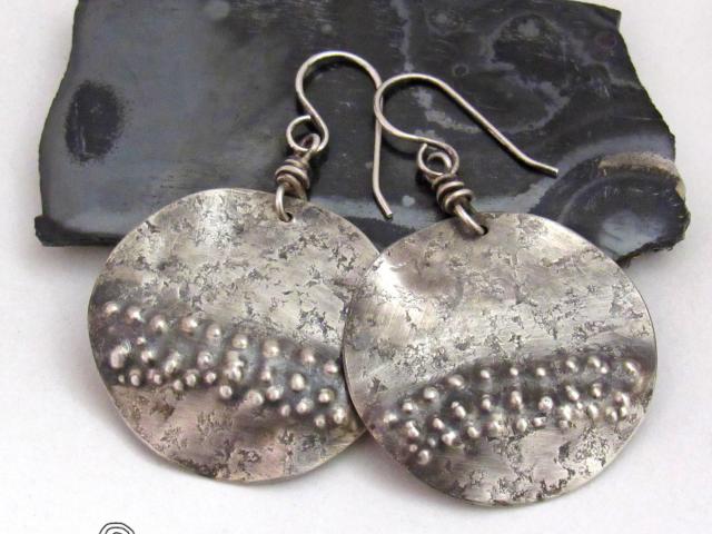 Sterling Silver Earrings with a Hammered Rustic Earthy Organic Texture - Edgy Modern Artisan Handcrafted Jewelry