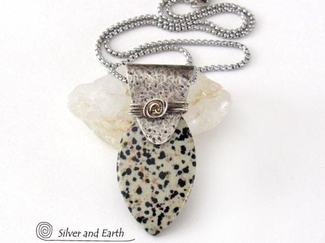 Dalmatian Jasper Sterling Silver Necklace - Handcrafted Earthy Natural Stone Jewelry