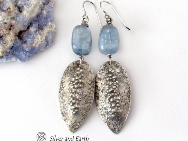 Blue Kyanite Sterling Silver Earrings with Rustic Earthy Organic Texture