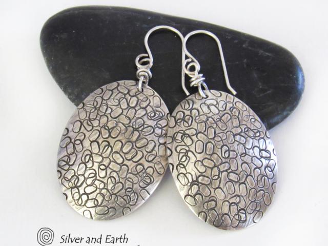 Sterling Silver Earrings with Hand Stamped Texture - Modern Contemporary Silver Jewelry