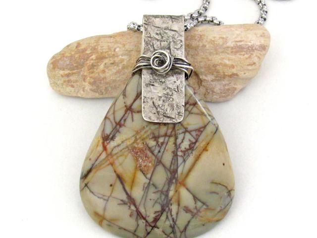 Large Picasso Jasper Sterling Silver Statement Necklace - One of Kind Natural Stone Jewelry