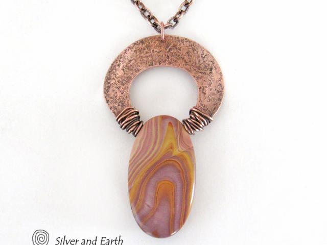 Banded Agate Copper Necklace - One of a Kind Earthy Natural Stone Jewelry