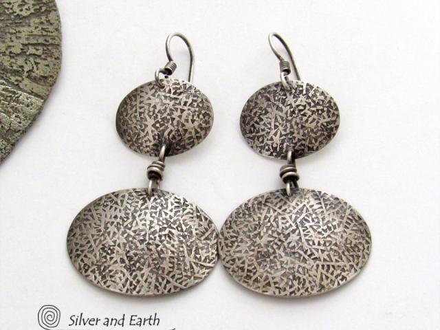 Textured Sterling Silver Double Dangle Earrings - Everyday Modern Silver Jewelry