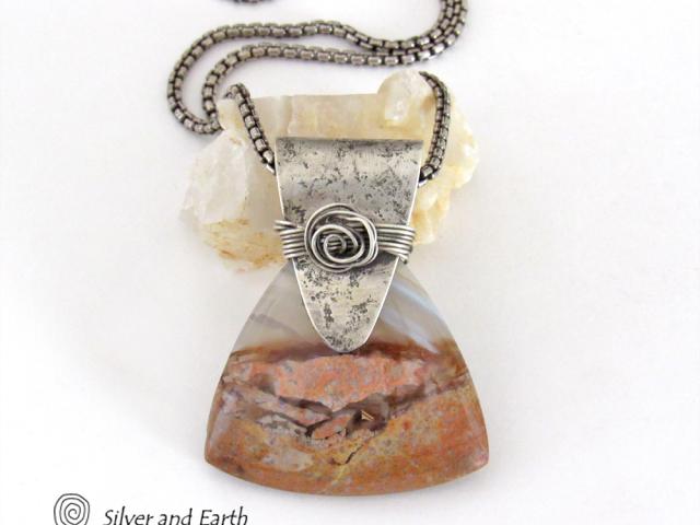 Desert Landscape Agate Sterling Silver Pendant Necklace - Handcrafted Artisan Sterling & Gemstone Jewelry