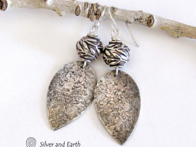 Modern Sterling Silver Leaf Earrings -  Nature Jewelry Gifts for Women