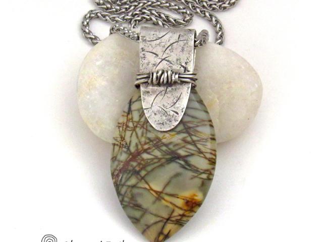 Picasso Jasper Sterling Silver Pendant Necklace - Unique Handcrafted Earthy Natural Gemstone Jewelry