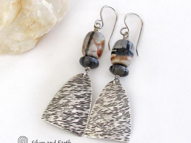 Picasso Marble Sterling Silver Earrings - Modern Earthy Natural Stone Jewelry