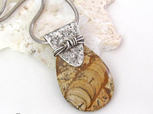 Picture Jasper Sterling Silver Necklace - One of a Kind Earthy Natural Stone Jewelry