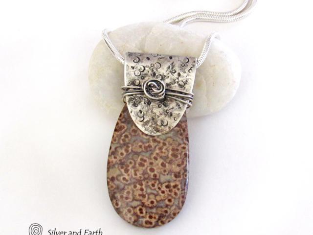 Birdseye Rhyolite Sterling Silver Necklace - Unique Natural Stone Jewelry