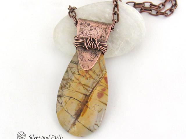 Red Creek Jasper Copper Necklace - One of a Kind Earthy Natural Stone Jewelry