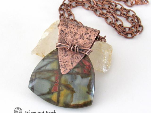 Red Creek Jasper & Copper Pendant Necklace - Artisan Handcrafted One of Kind Natural Stone Jewelry