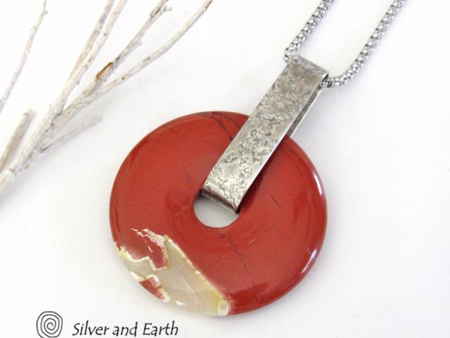 Red Jasper Sterling Silver Pendant Necklace - Natural Stone Jewelry