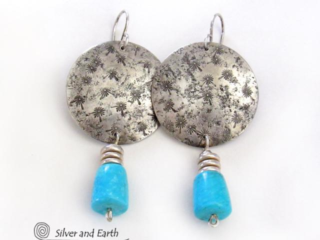 Sterling Silver Earrings with Dangling Sleeping Beauty Turquoise Stones