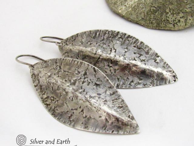 Sterling Silver Earrings with Hammered Rustic Organic Texture - Modern Contemporary Jewelry