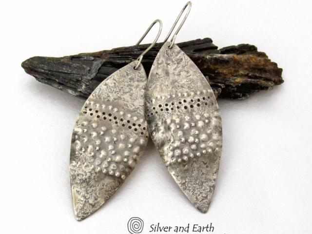 Earthy Organic Sterling Silver Dangle Earrings - Modern Rustic Edgy Jewelry