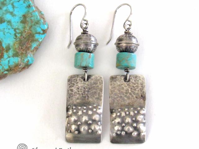 Sterling Silver Tribal Earrings with Turquoise - Modern Southwest Jewelry