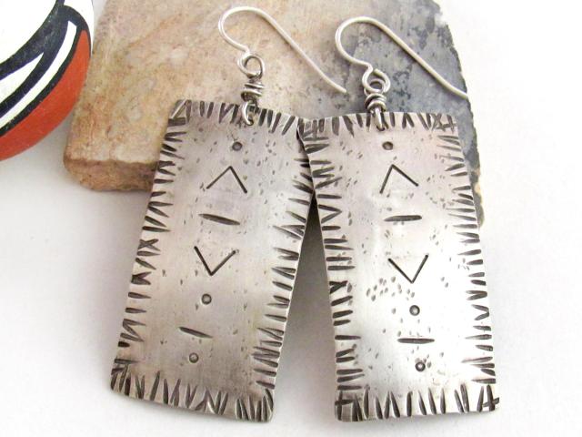 Hand Stamped Sterling Silver Earrings with a Modern Southwestern Tribal Flair