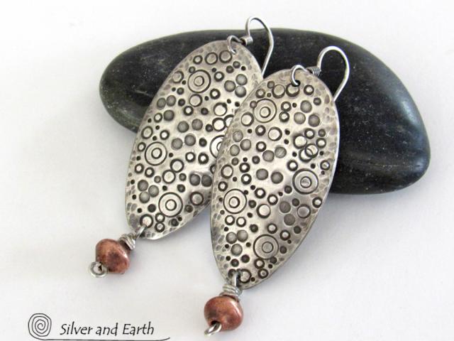 Sterling Silver Earrings with Intricate Textured Design - Unique Handcrafted Silver Jewelry