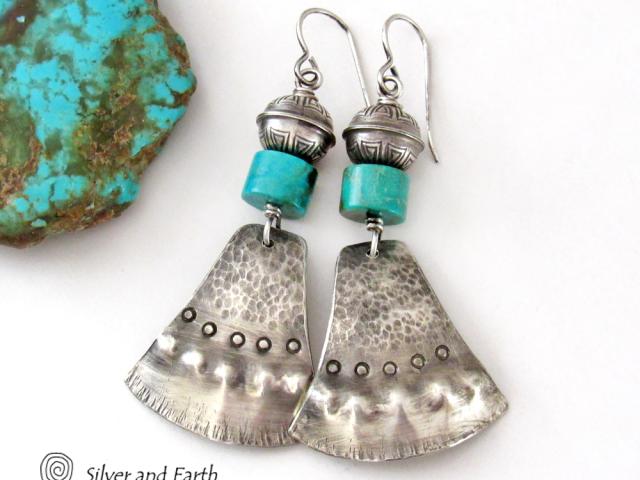 Handcrafted Sterling Silver & Turquoise Earrings - Bold Modern Tribal Southwest Style Jewelry