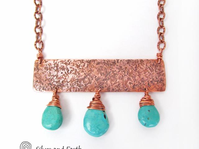 Natural Turquoise & Copper Statement Necklace - Bold Boho Chic Jewelry