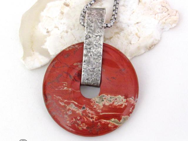 White Lace Red Jasper Sterling Silver Pendant Necklace - One of a Kind Natural Stone Jewelry
