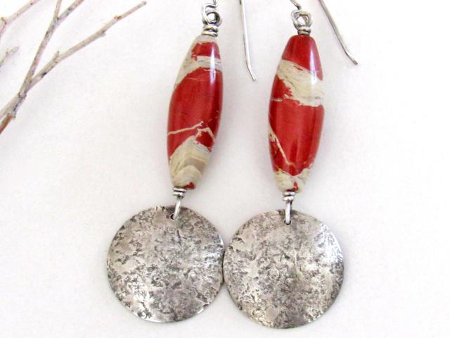 White Lace Red Jasper Sterling Silver Earrings - Unique Natural Stone Jewelry
